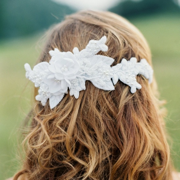 Beaded Lace Bridal Hairpiece. Wedding Headpiece.